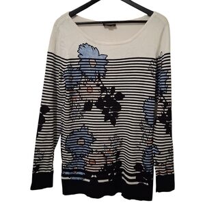 Stork & Babe Black And White Strip Floral Maternity Sweater Size M